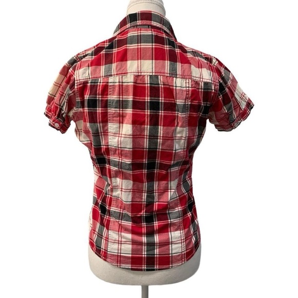 SWS Y2k Retro Red Check Plaid Button-Down Shirt with Puff Sleeve Size Medium - Picture 5 of 7